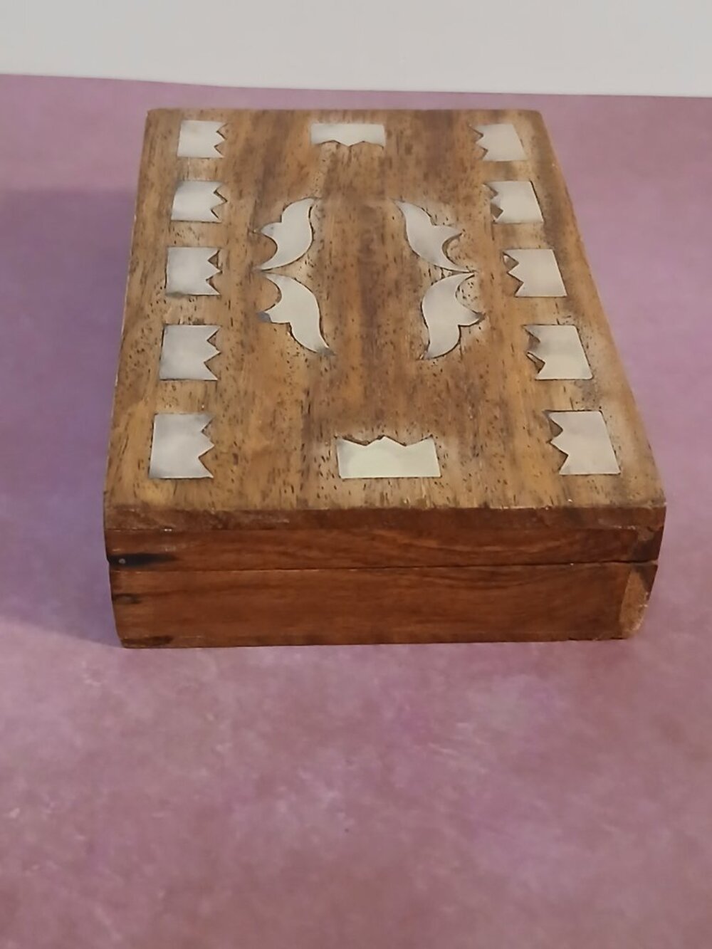 Vintage Wooden Trinket Box with Brass Inlay - Picture 2 of 10
